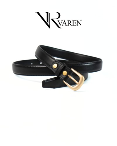 Thắt Lưng Bản Nhỏ Da Bò Thật Unisex Dây 2.3cm Khóa Hợp Kim Ánh Vàng LS01